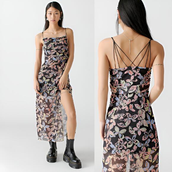 Urban Outfitters UO Womens Butterfly Print Wild Seam Slit Cami Slip Dress Size M - Picture 1 of 9